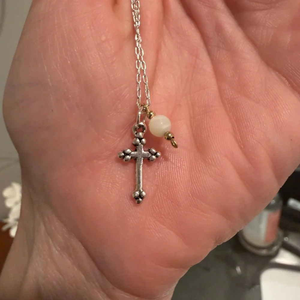 Tiny dainty Cross and charm Pendant Necklace